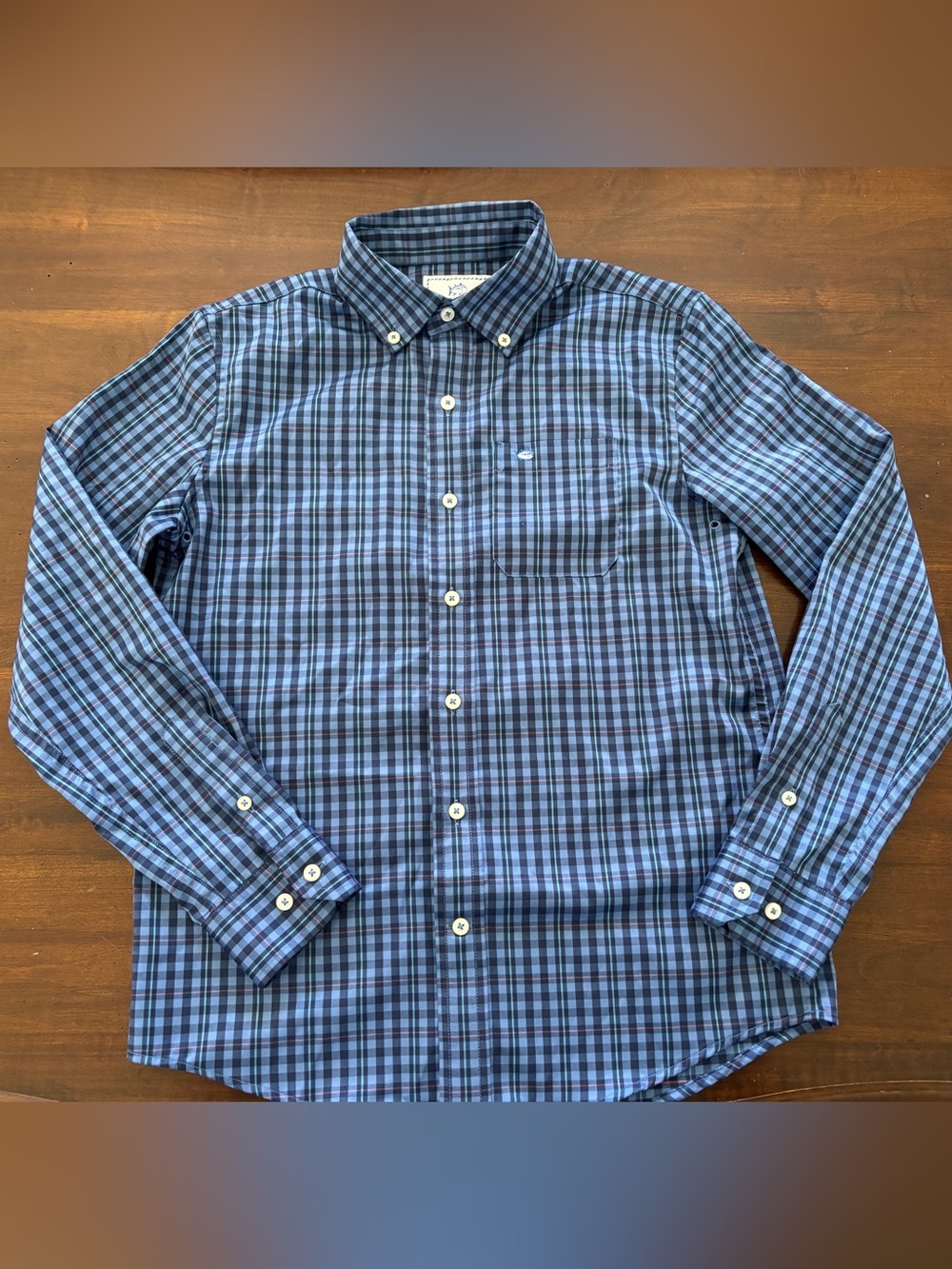 Southern Tide Boys Intercoastal Performance Button Down Blue Plaid Size L 12-14